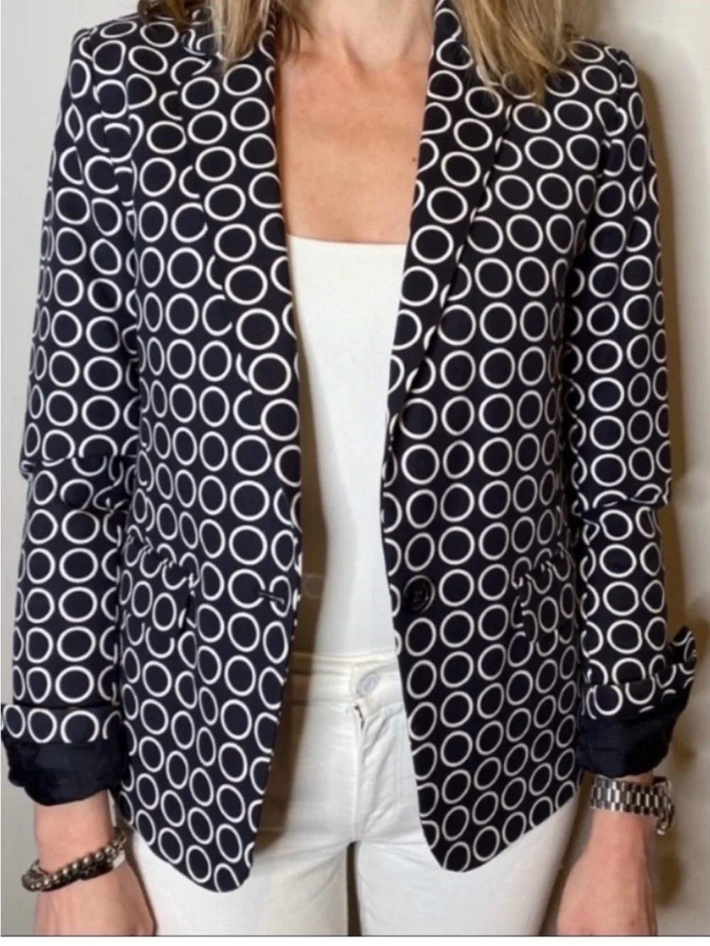 Michael Kors navy geometric work office professional tailored blazer size 0